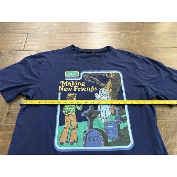 ROMWE Mens Navy Social Skills Making New Friends Graphic T-Shirt Size M MEDIUM - Picture 8 of 8